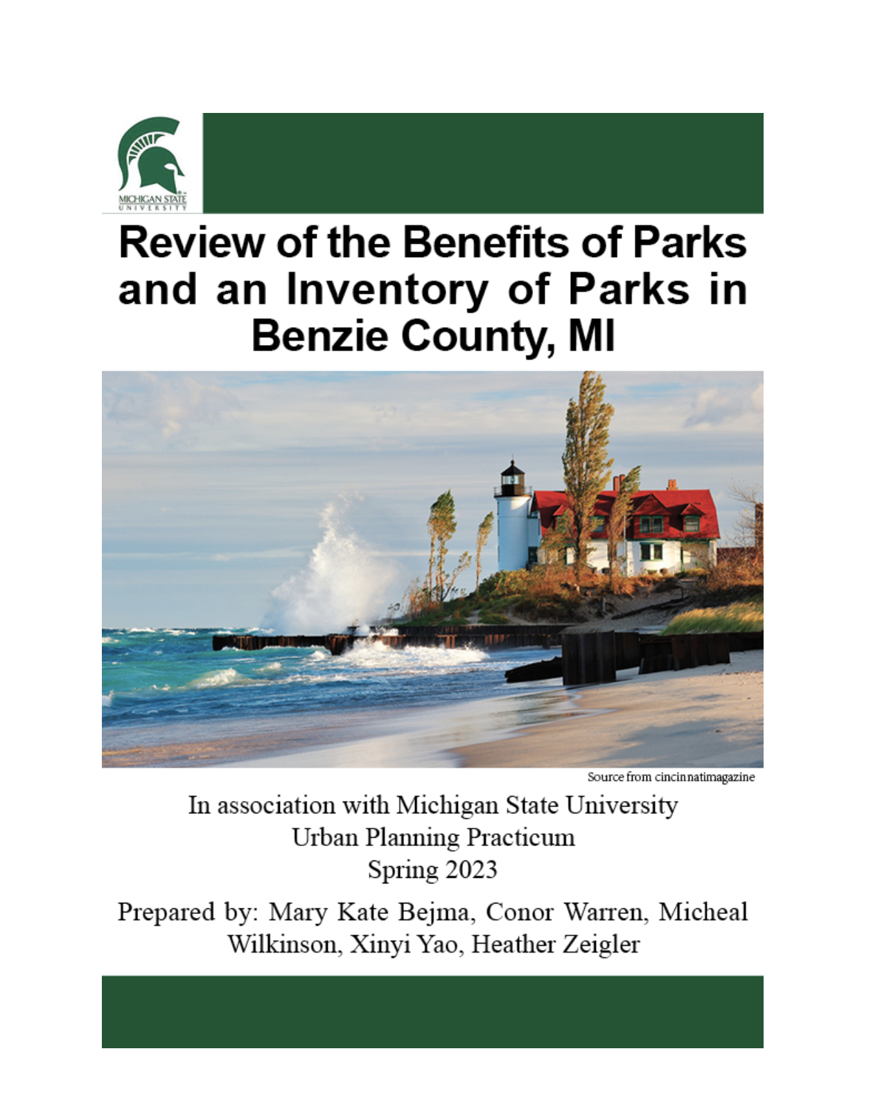                      2023: Review of the Benefits of Parks and an Inventory of Parks in Benzie County, MI Report